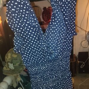Max Studio Dark Blue romper with White Dots